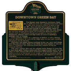 Packers Heritage Trail marker for downtown Green Bay. 