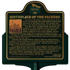 Packers Heritage Trail Marker for the Birthplace of the Packers located on Cherry St.  in Green Bay, WI. 