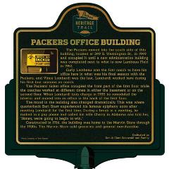 Packers Heritage Trail Marker for Packers Office Building on Washington St in Green Bay. 