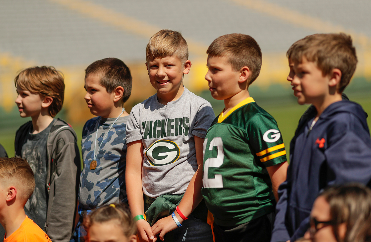 Children on a stadium tour at Lambeau Field. 